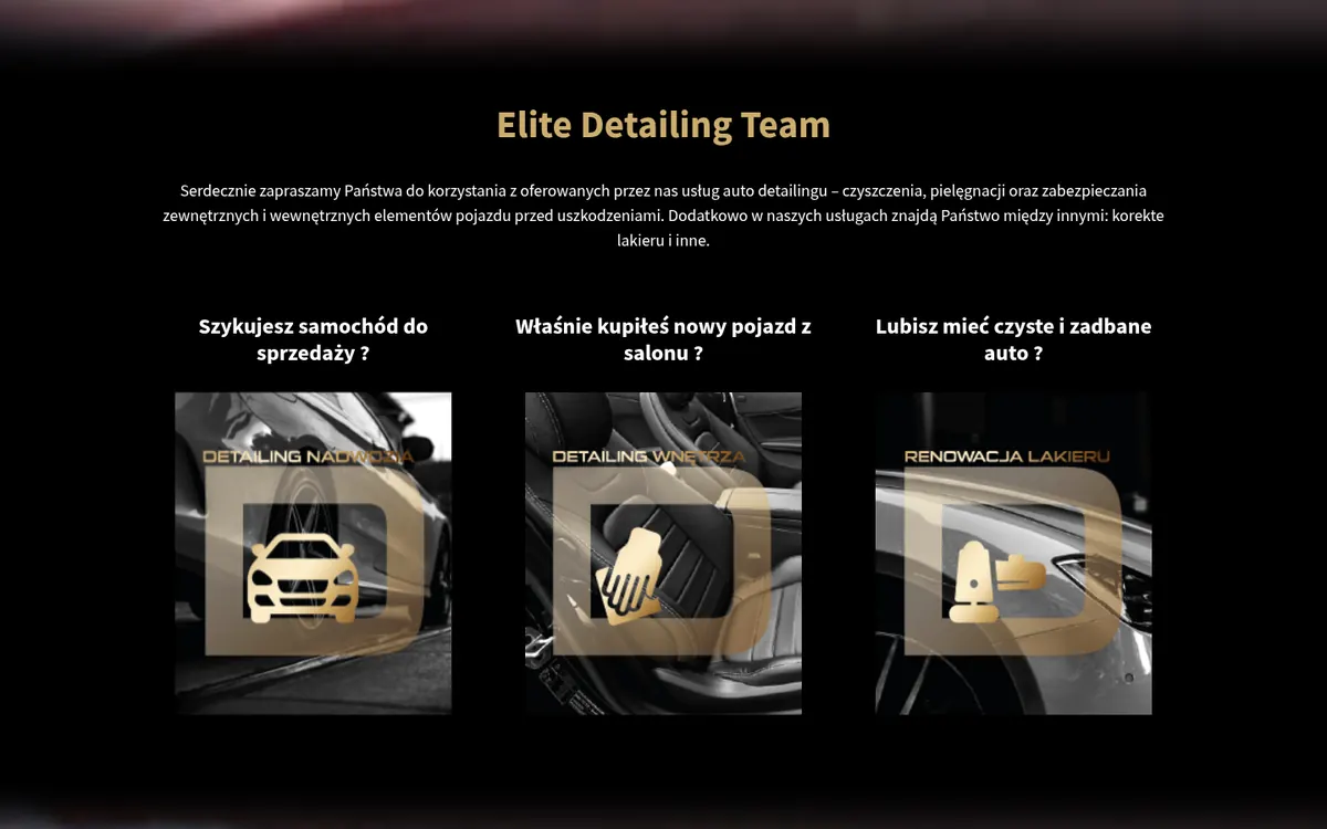 Elite Detailing Team — widok strony na komputerze (1)
