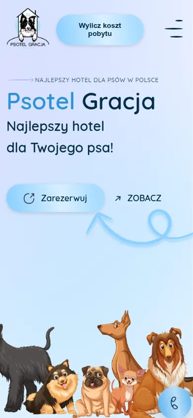 Psotel Gracja — widok strony na telefonie