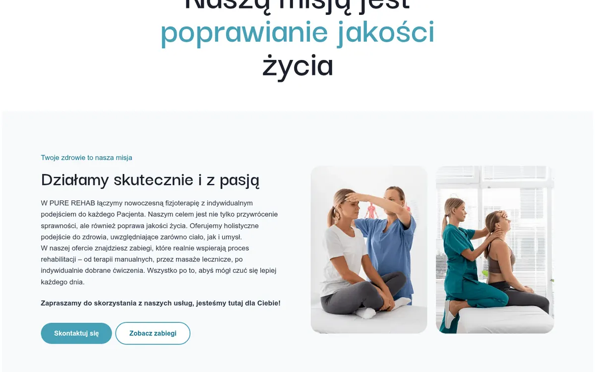 Pure Rehab — widok strony na komputerze (1)
