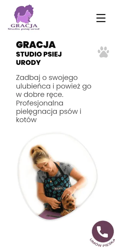 Studio Gracja – Studio psiej urody — widok strony na telefonie