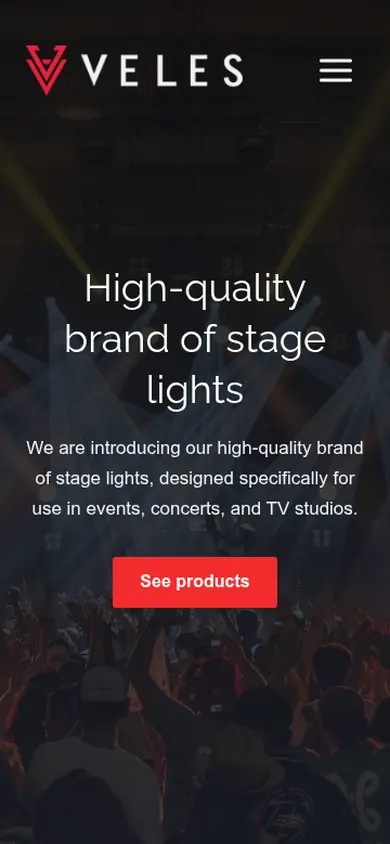 Veles Stage Lights — widok strony na telefonie