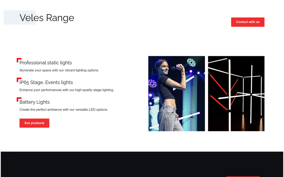 Veles Stage Lights — widok strony na komputerze (1)