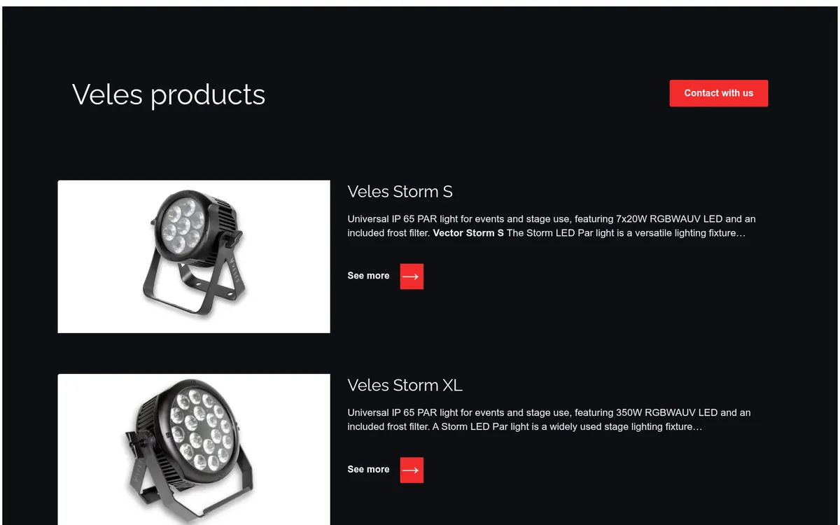 Veles Stage Lights — widok strony na komputerze (2)