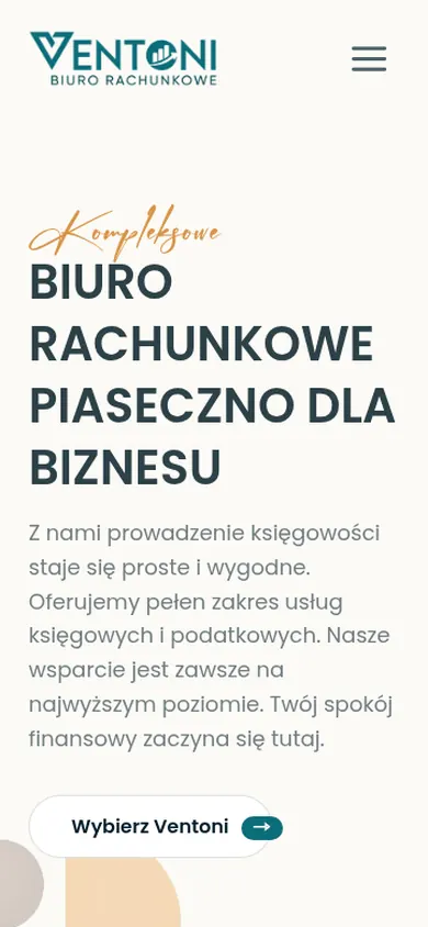 Ventoni – Biuro Rachunkowe — widok strony na telefonie